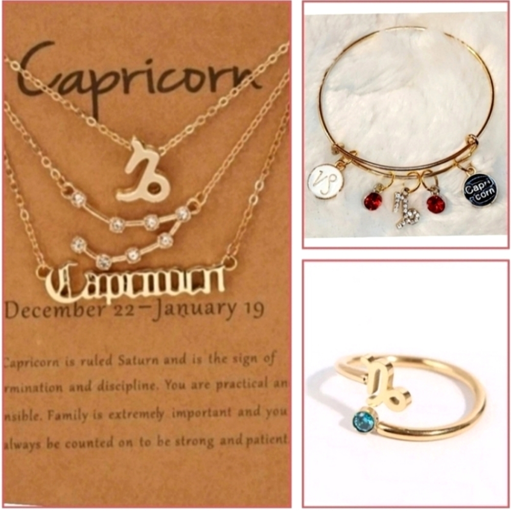 Capricorn Zodiac 3 Necklace Set, Bracelet & Ring